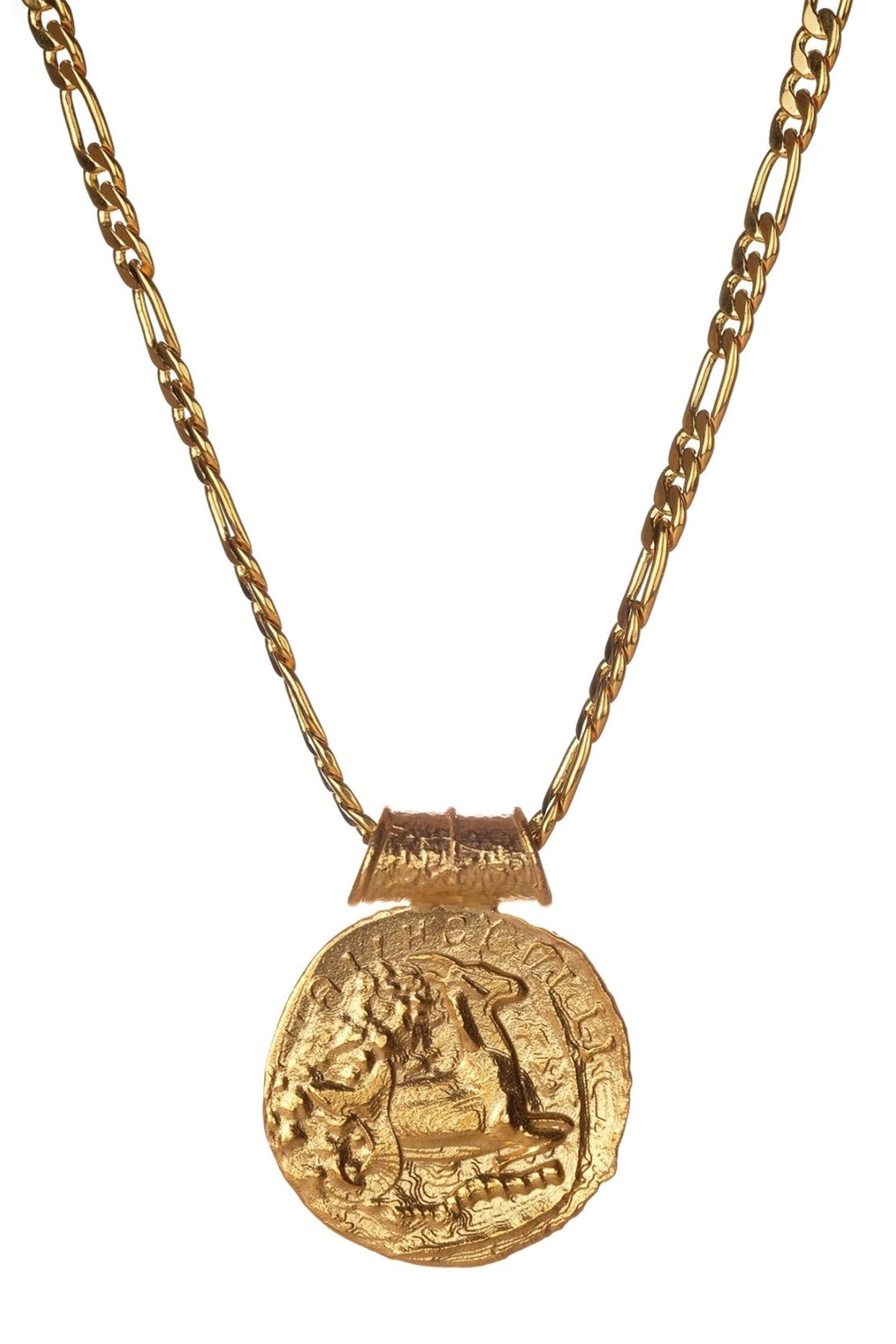 Gold Plated Capricorn Zodiac Figaro Chain Pendant Necklace