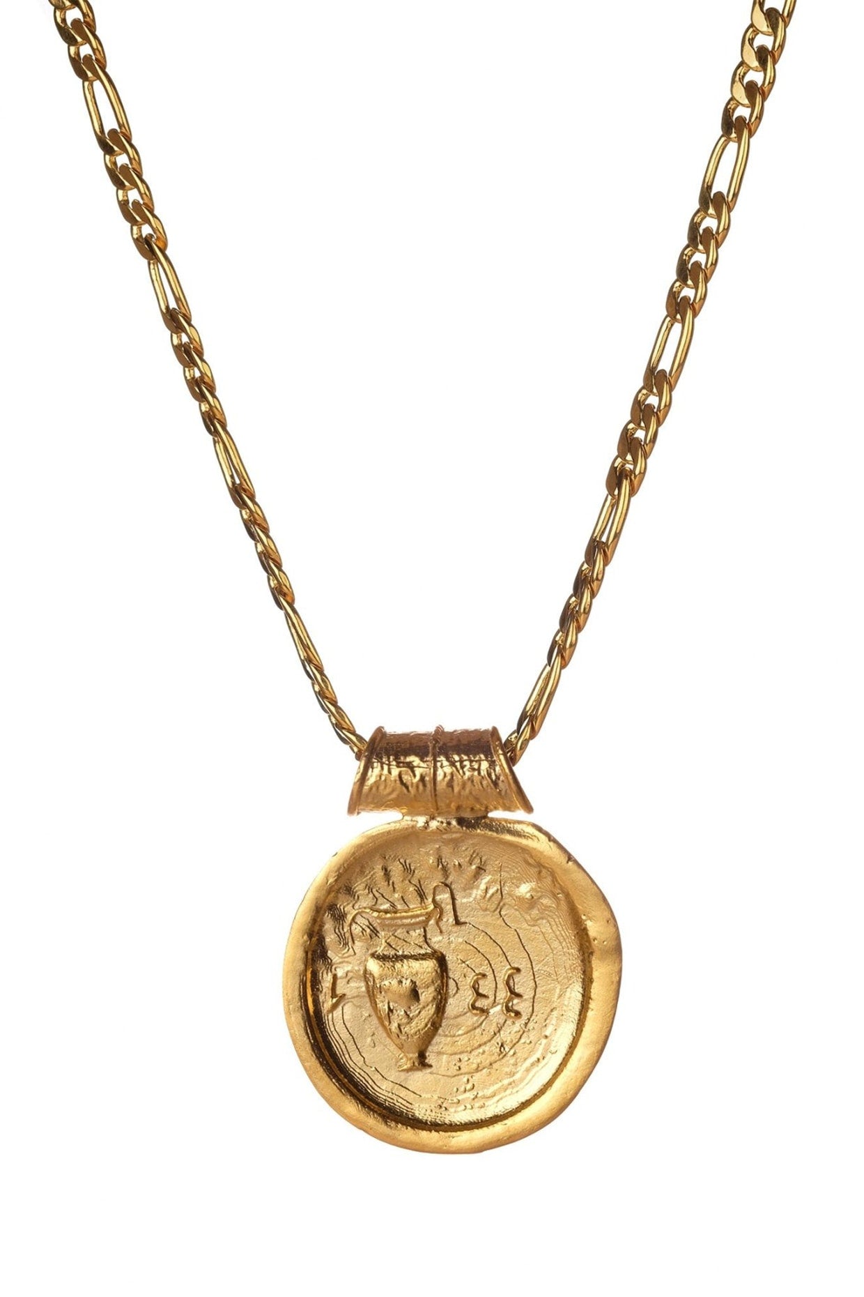Gold Plated Aquarius Zodiac Figaro Chain Pendant Necklace