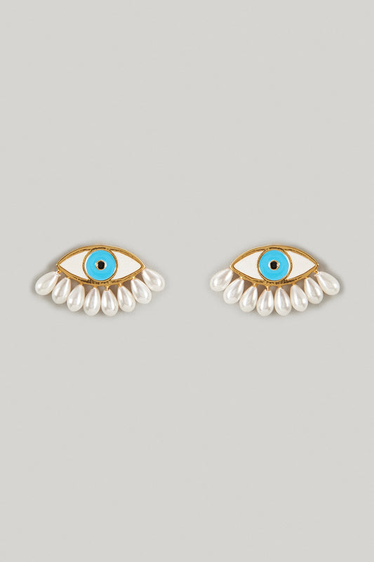 Gold Finish Pearl Stud Earrings