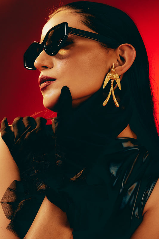 Gold Finish Drongo Bird Dangler Earrings
