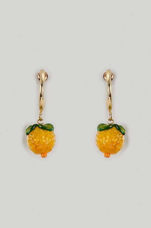 Gold Finish Orange Charm Dangler Earrings