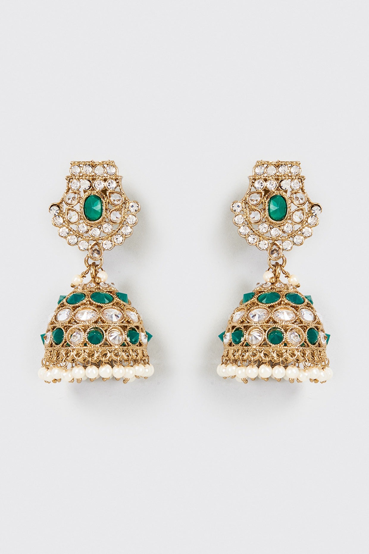 Gold Finish Green Kundan Polki Dangler Earrings With Maang Tikka