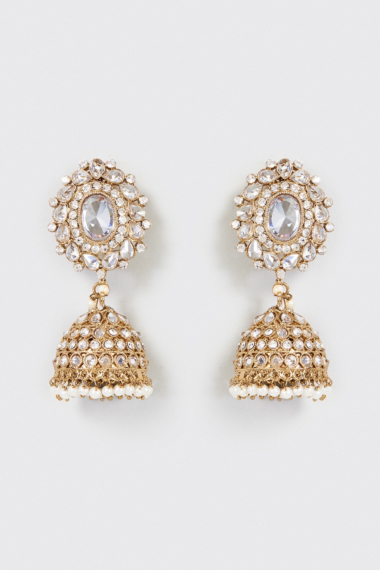 Gold Finish Kundan Polki Dangler Earrings With Maang Tikka