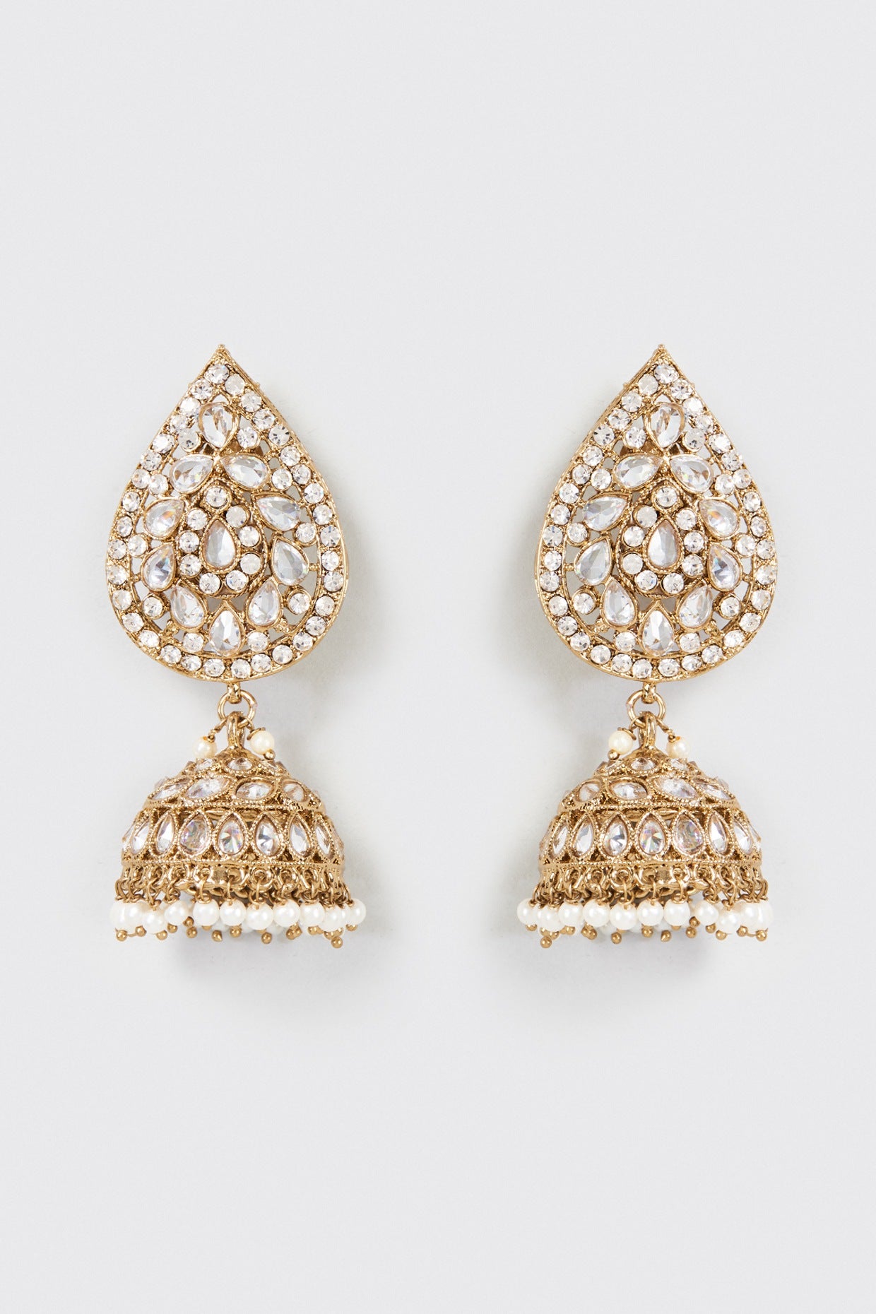 Gold Finish Kundan Polki Dangler Earrings With Maang Tikka