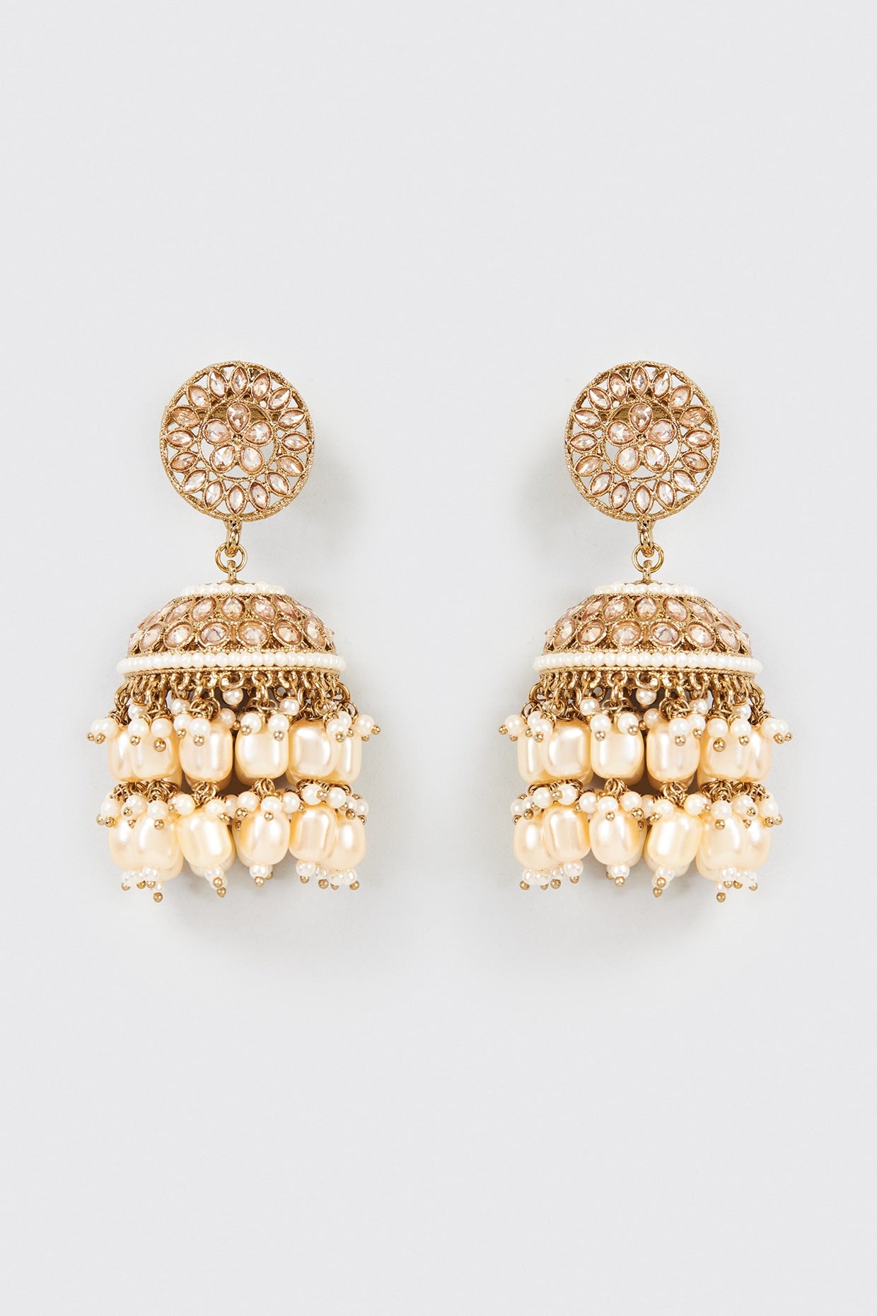 Gold Finish Kundan Polki & Pearl Dangler Earrings