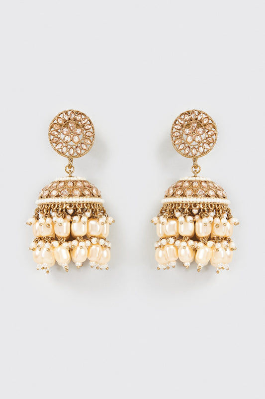 Gold Finish Kundan Polki & Pearl Dangler Earrings