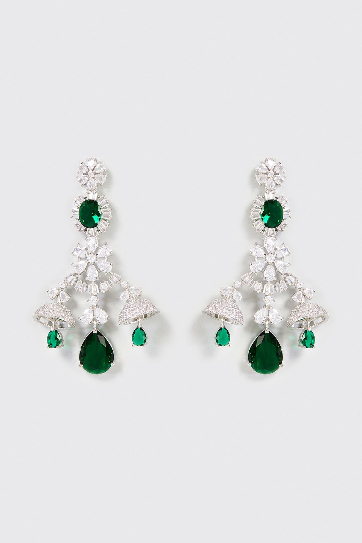 White Finish Emerald & Zircon Dangler Earrings