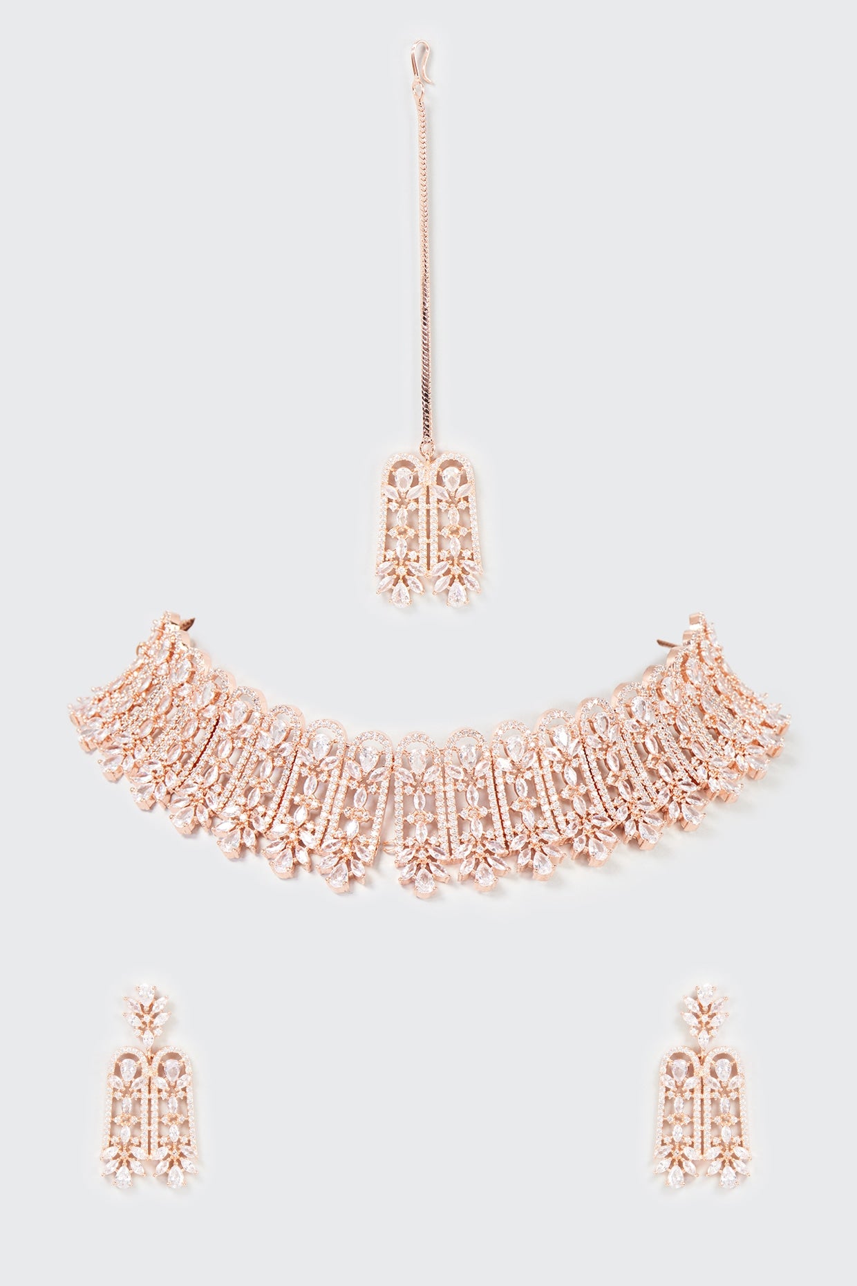 Rose Gold Finish Zircon Choker Necklace Set