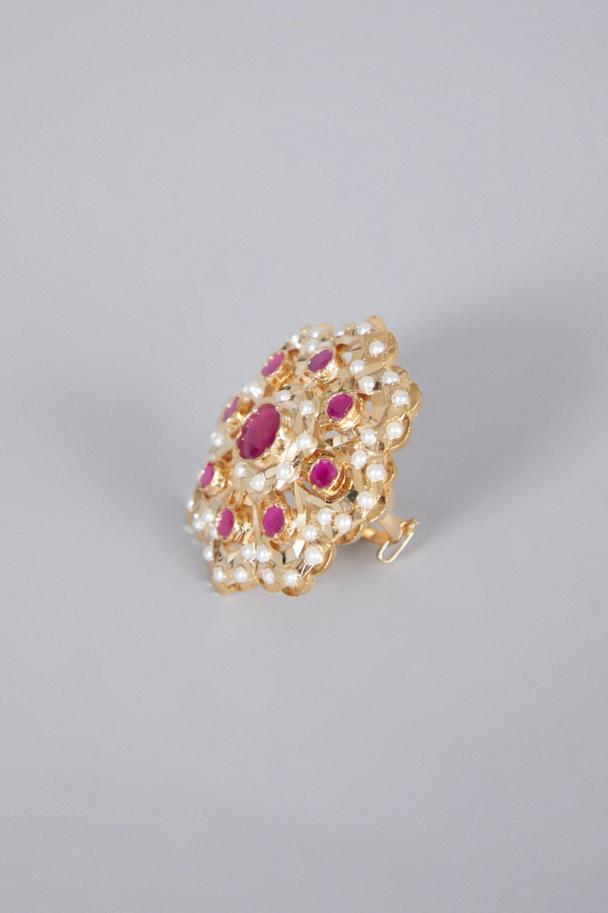 Gold Finish Ruby Adjustable Ring