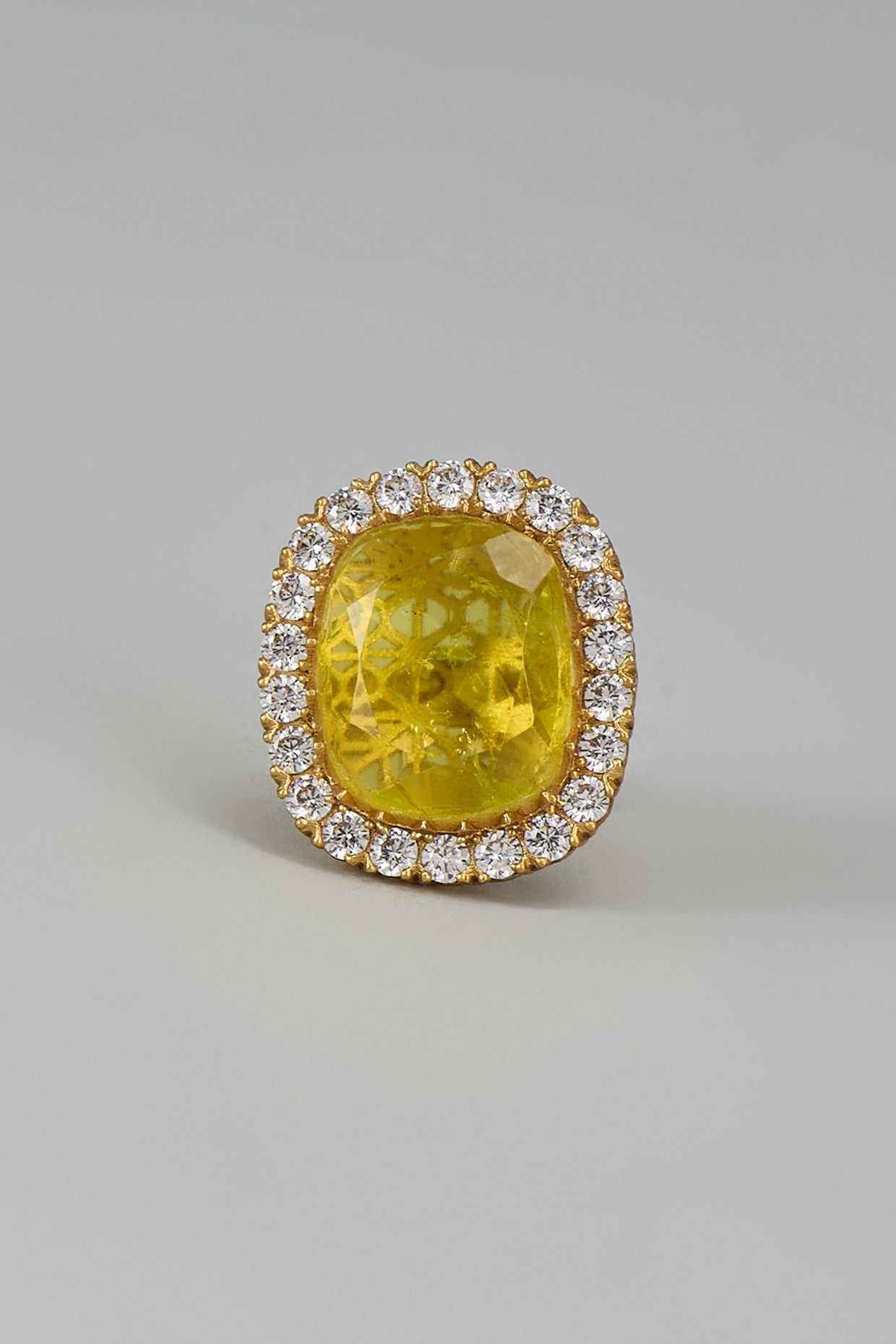 Gold Finish Zircon & Yellow Stone Ring