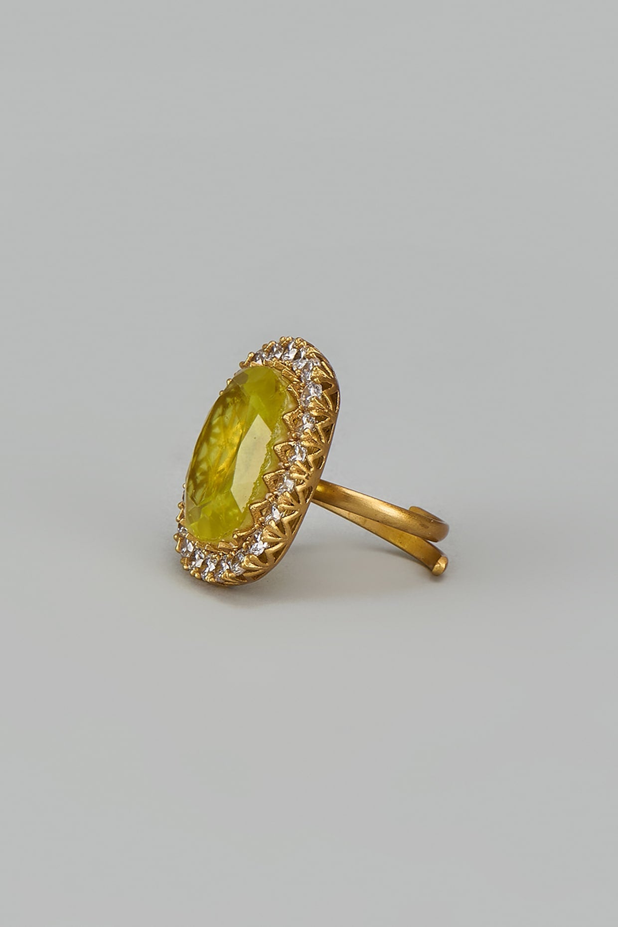 Gold Finish Zircon & Yellow Stone Ring