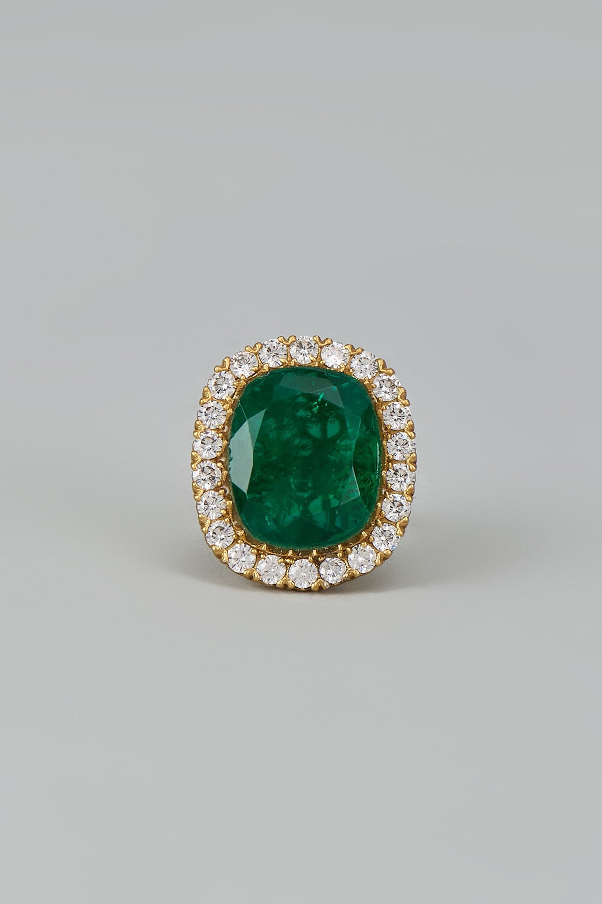 Gold Finish Zircon & Emerald Stone Ring