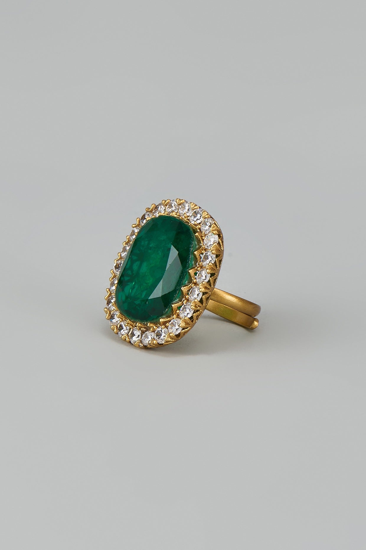 Gold Finish Zircon & Emerald Stone Ring