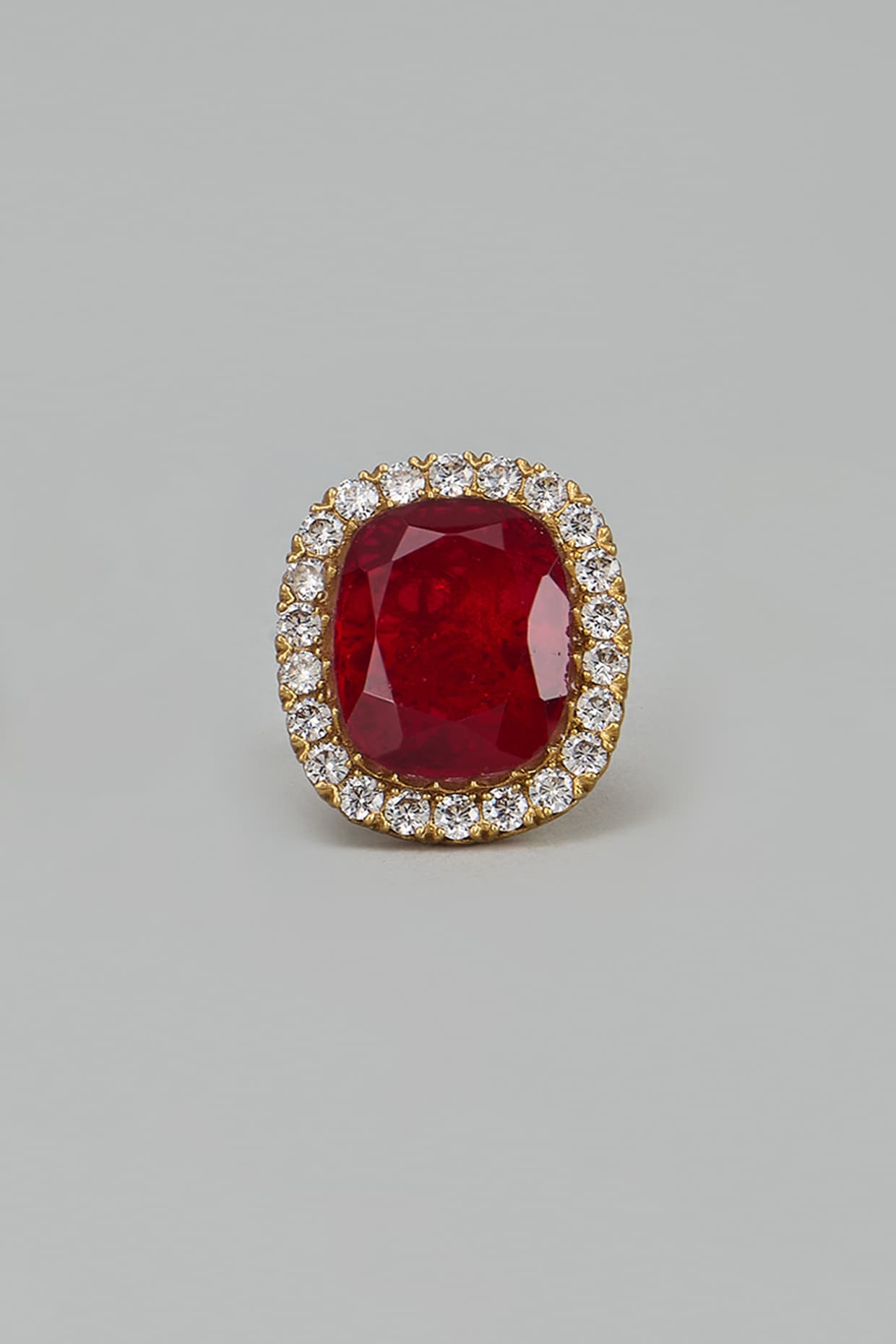 Gold Finish Ruby & Zircon Ring