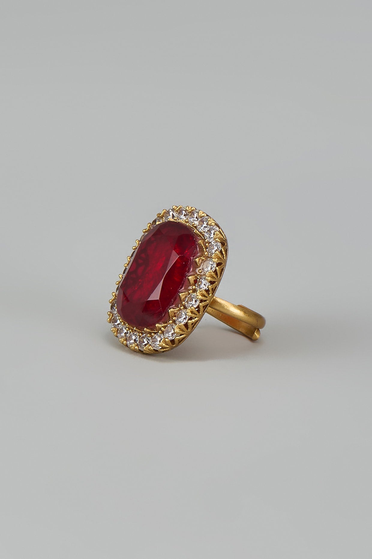 Gold Finish Ruby & Zircon Ring