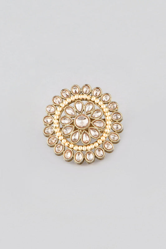 Gold Finish Kundan Polki Adjustable Ring