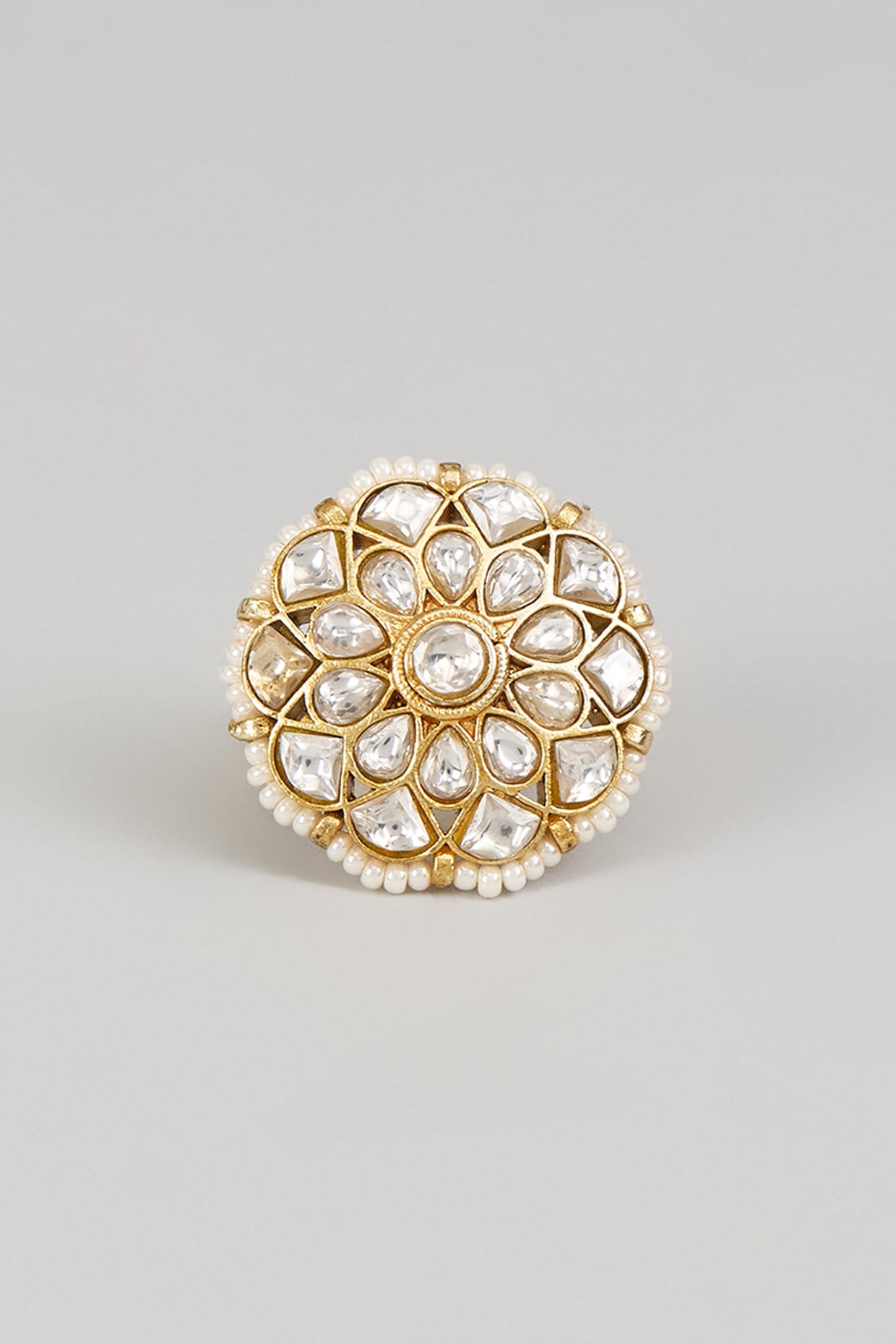 Gold Finish Moissanite & Pearl Ring