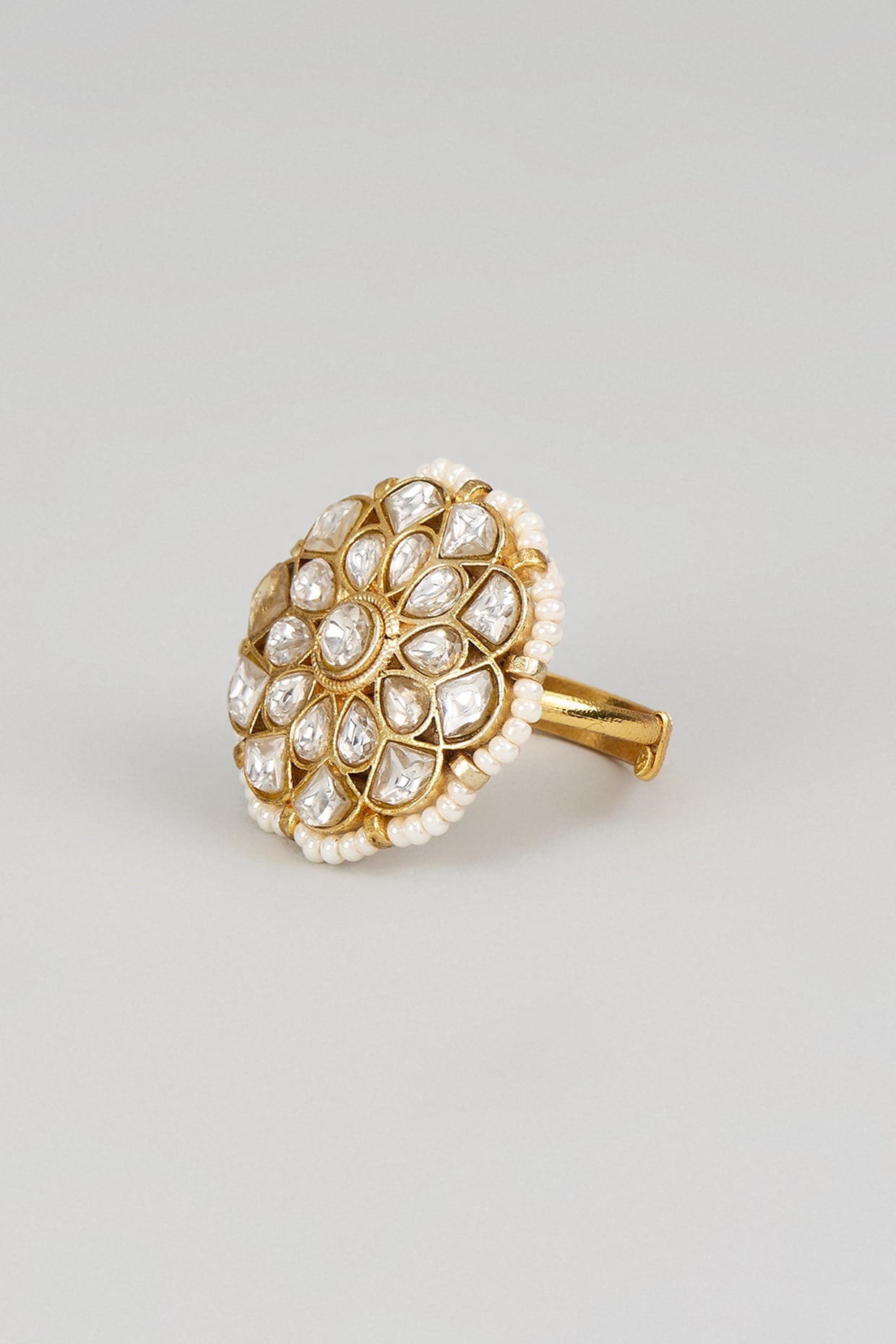 Gold Finish Moissanite & Pearl Ring