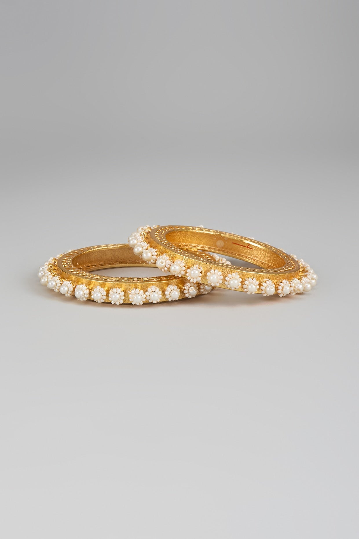 Gold Finish Pearl Bangles (Set Of 2)