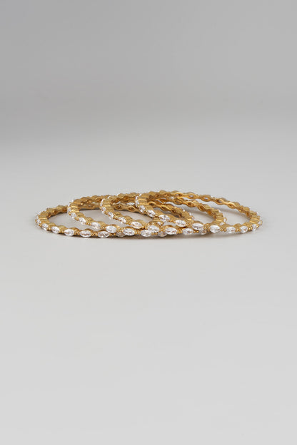Gold Finish Zircon Bangles (Set Of 4)