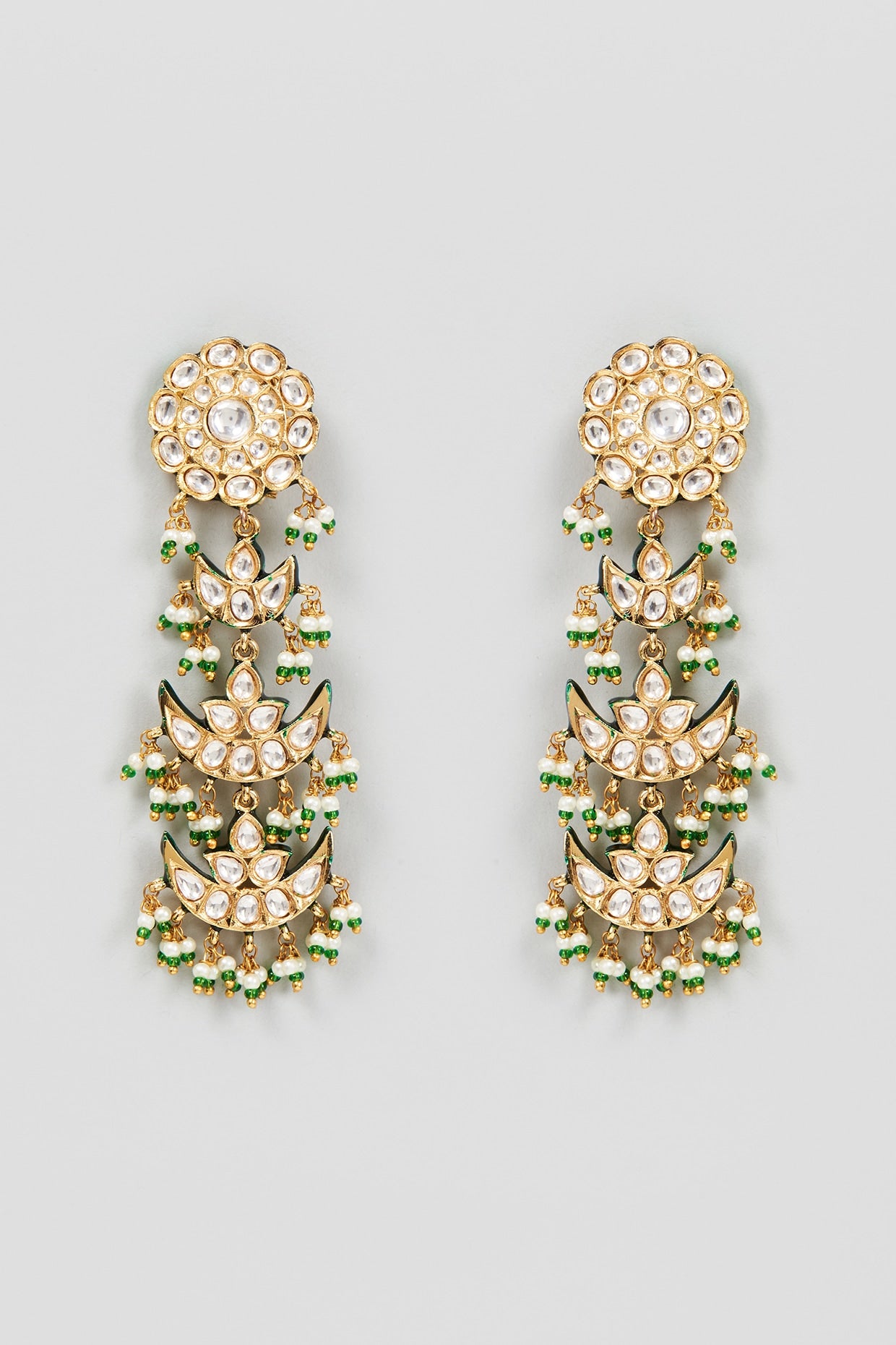 Gold Finish Green Meenakari Dangler Earrings