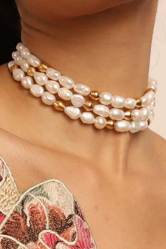 Gold Finish Pearl Choker Necklace