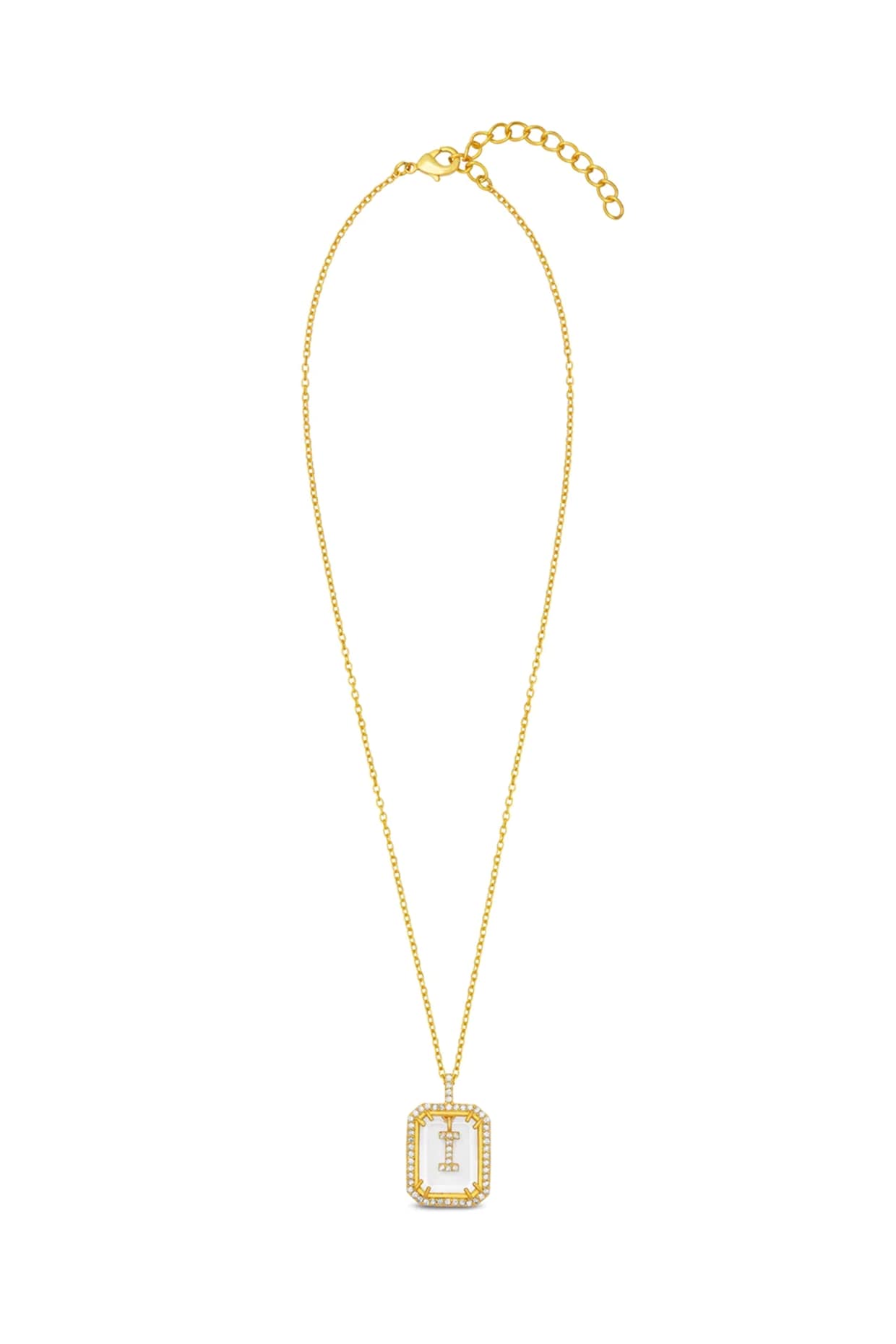 Gold Finish Diamond Initial I Necklace