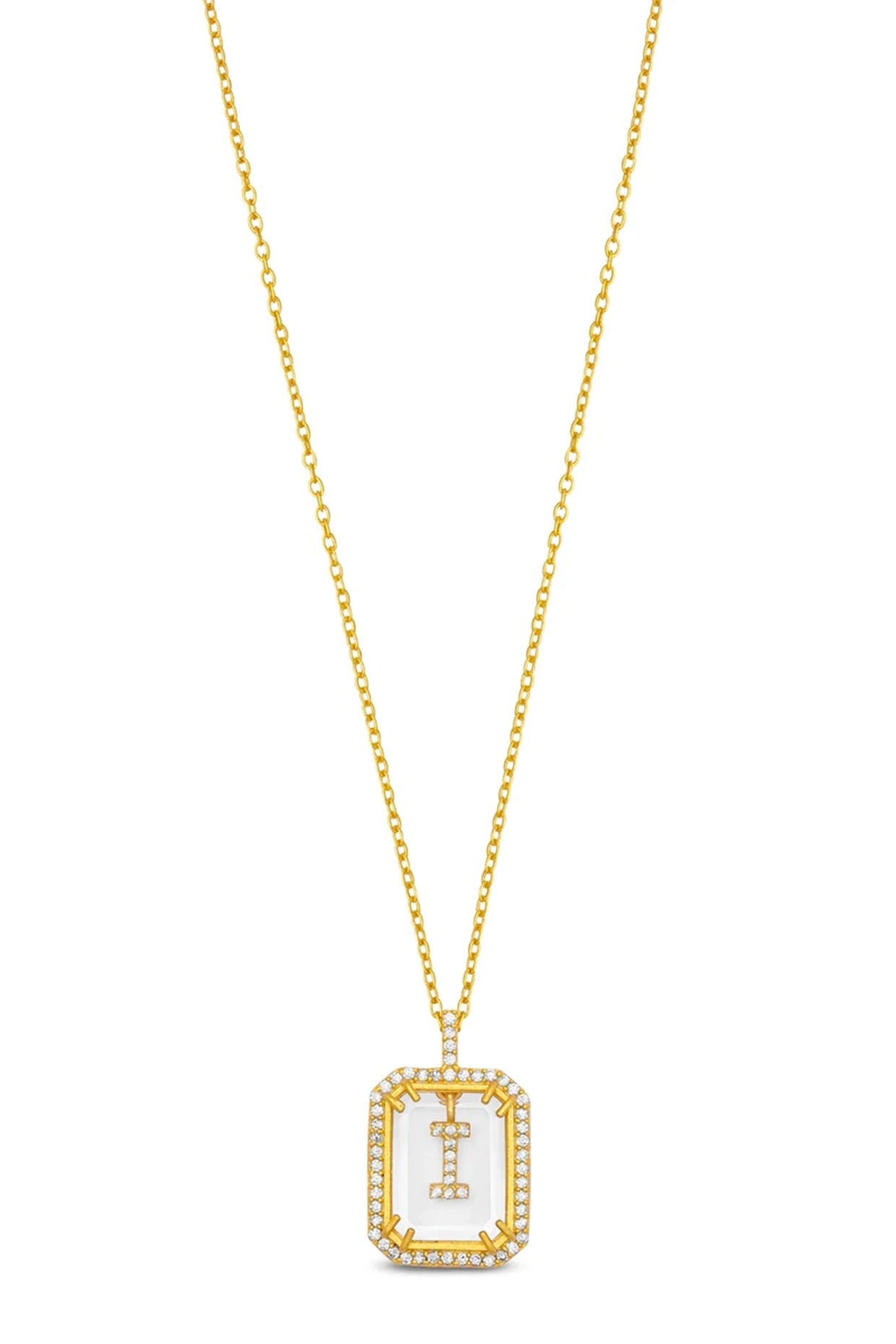 Gold Finish Diamond Initial I Necklace