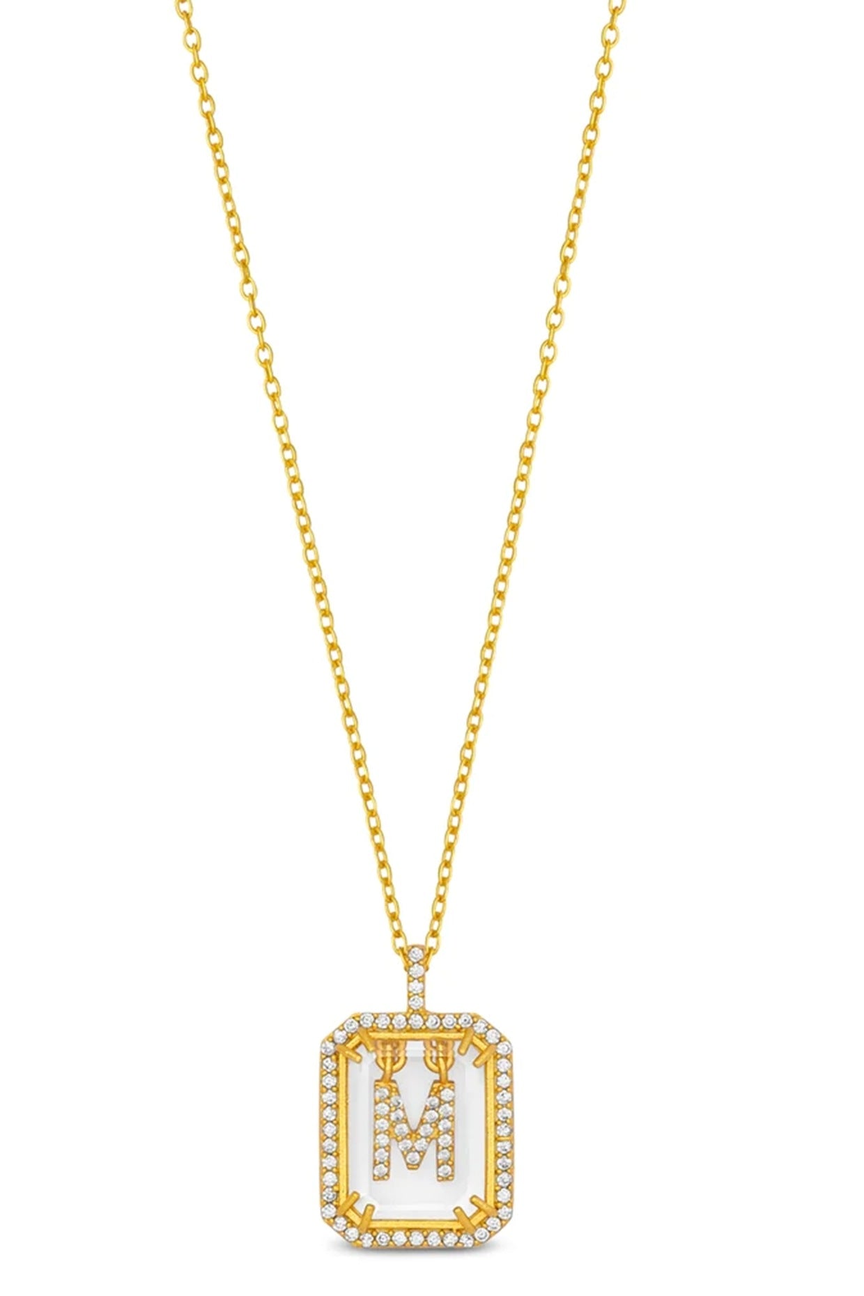 Gold Finish Diamond Initial M Necklace