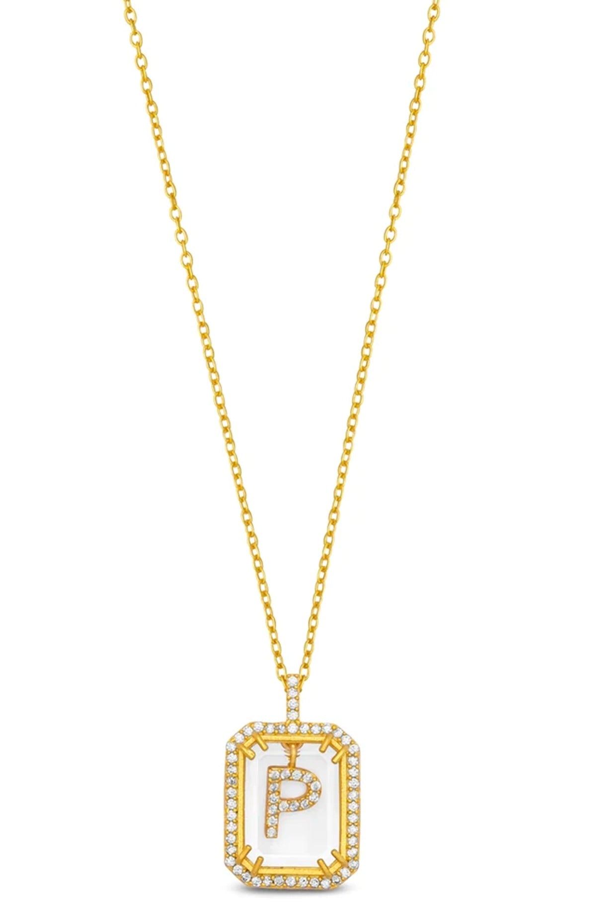 Gold Finish Diamond Initial P Necklace