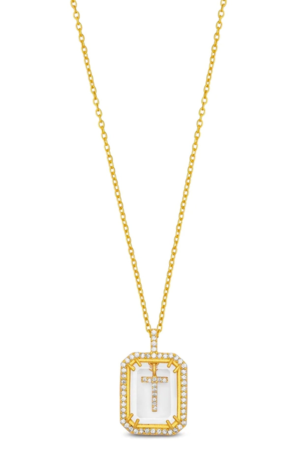 Gold Finish Diamond Initial T Necklace