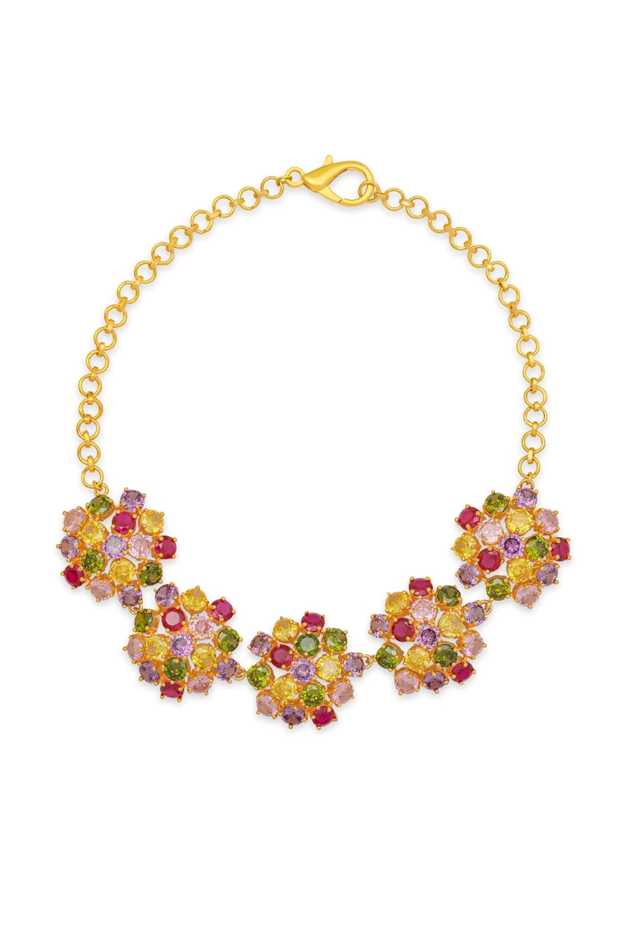 Gold Finish Multi-Colored Crystal & Zircon Bauble Choker Necklace