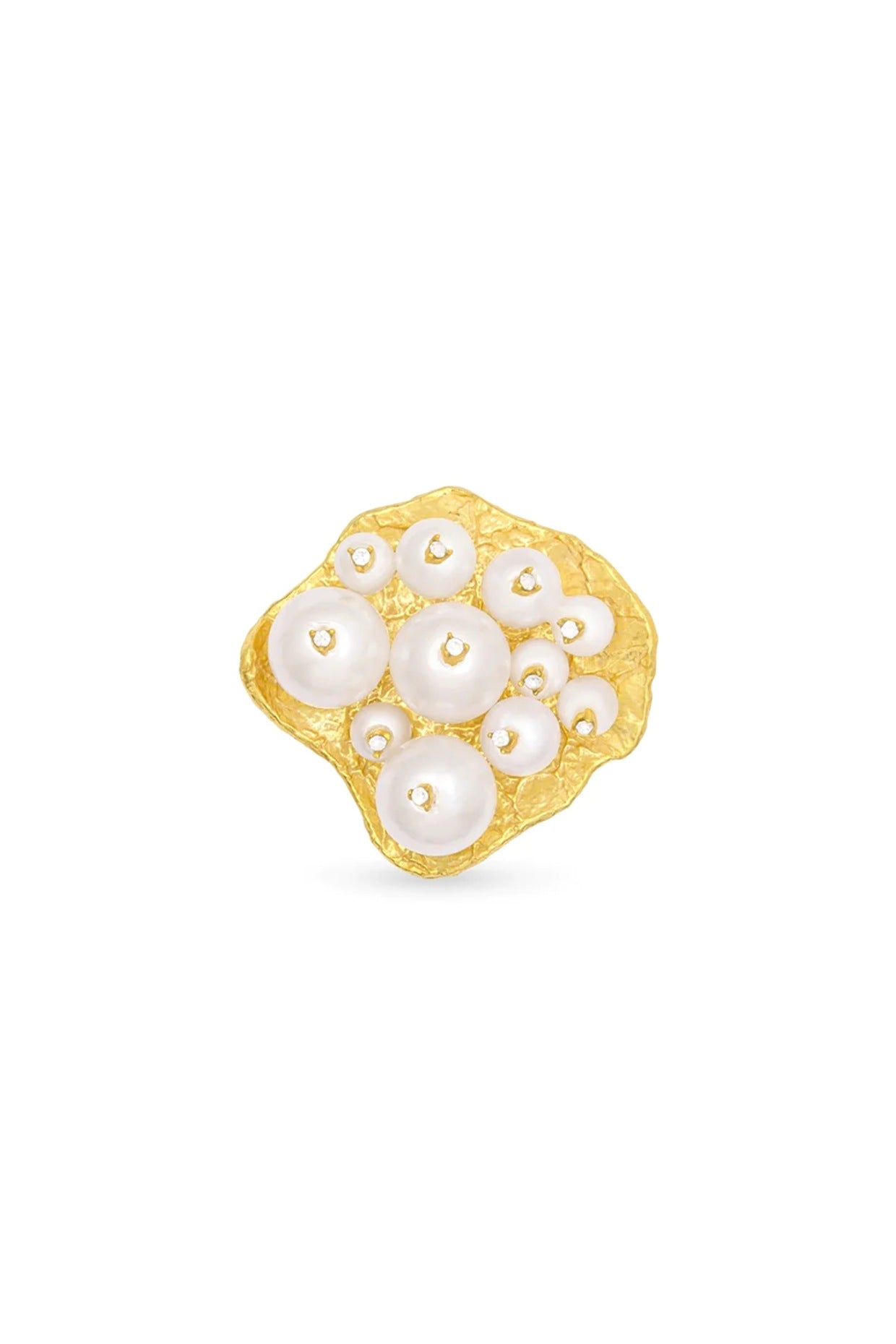 Gold Finish Pearl & CZ Stone Ring