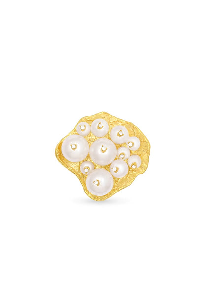 Gold Finish Pearl & CZ Stone Ring