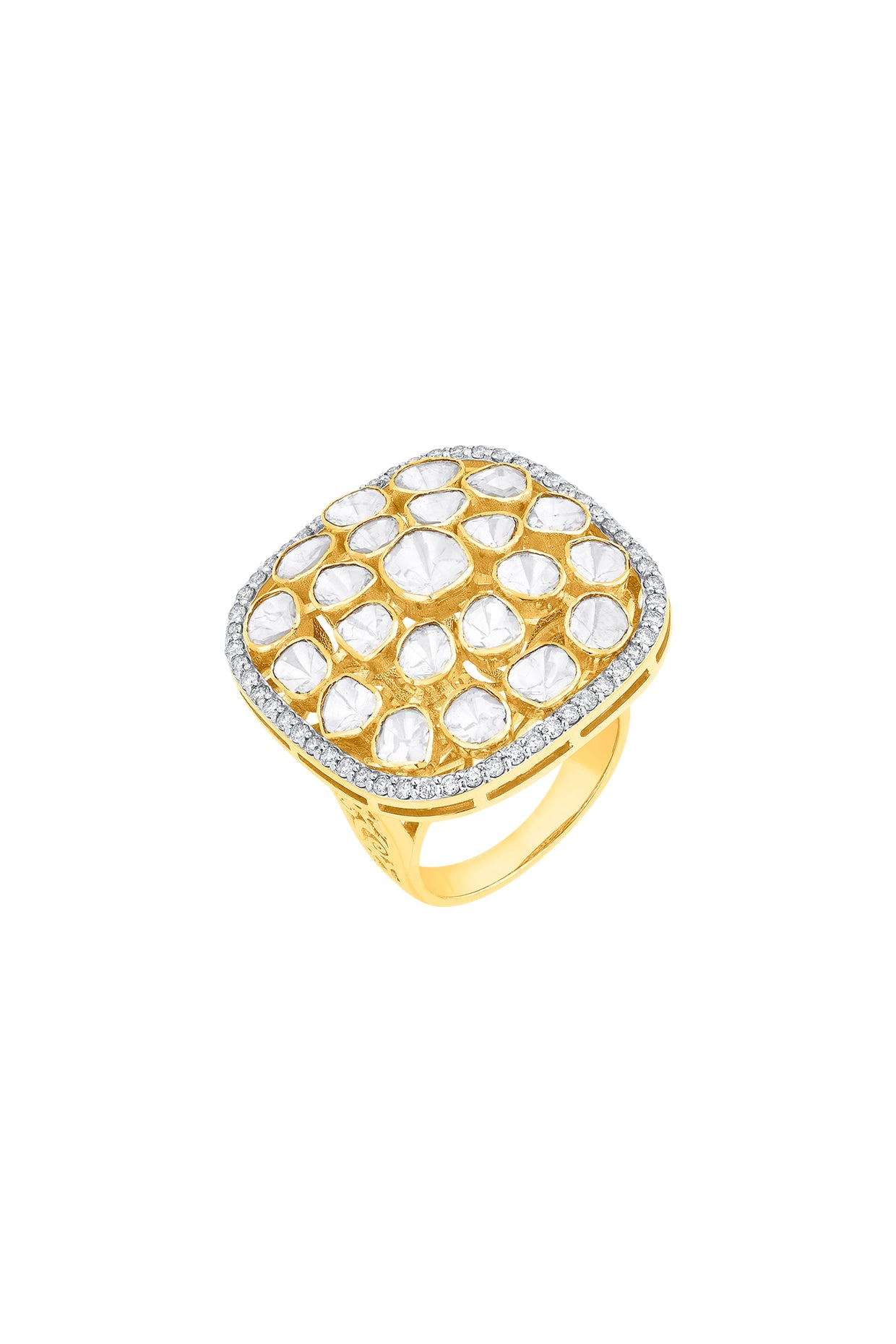 18kt Gold Finish Diamond & Syndicated Kundan Polki Ring