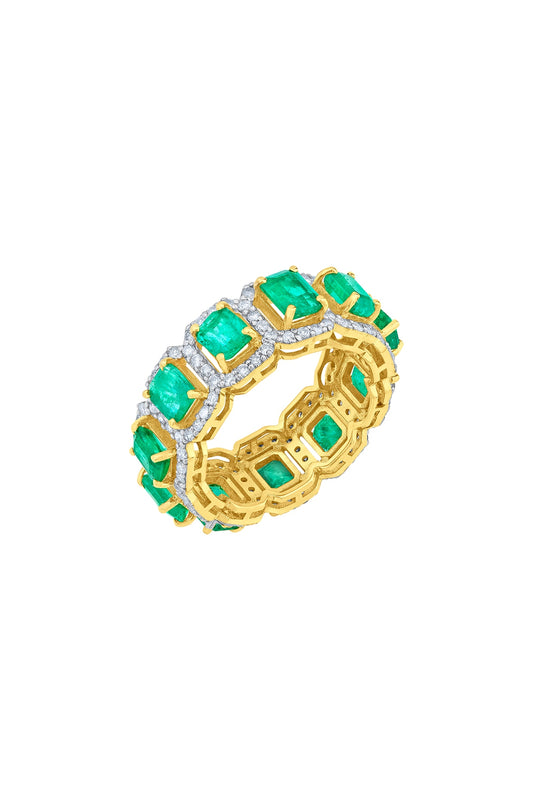 14kt Gold Finish Diamond & Natural Emerald Stone Ring