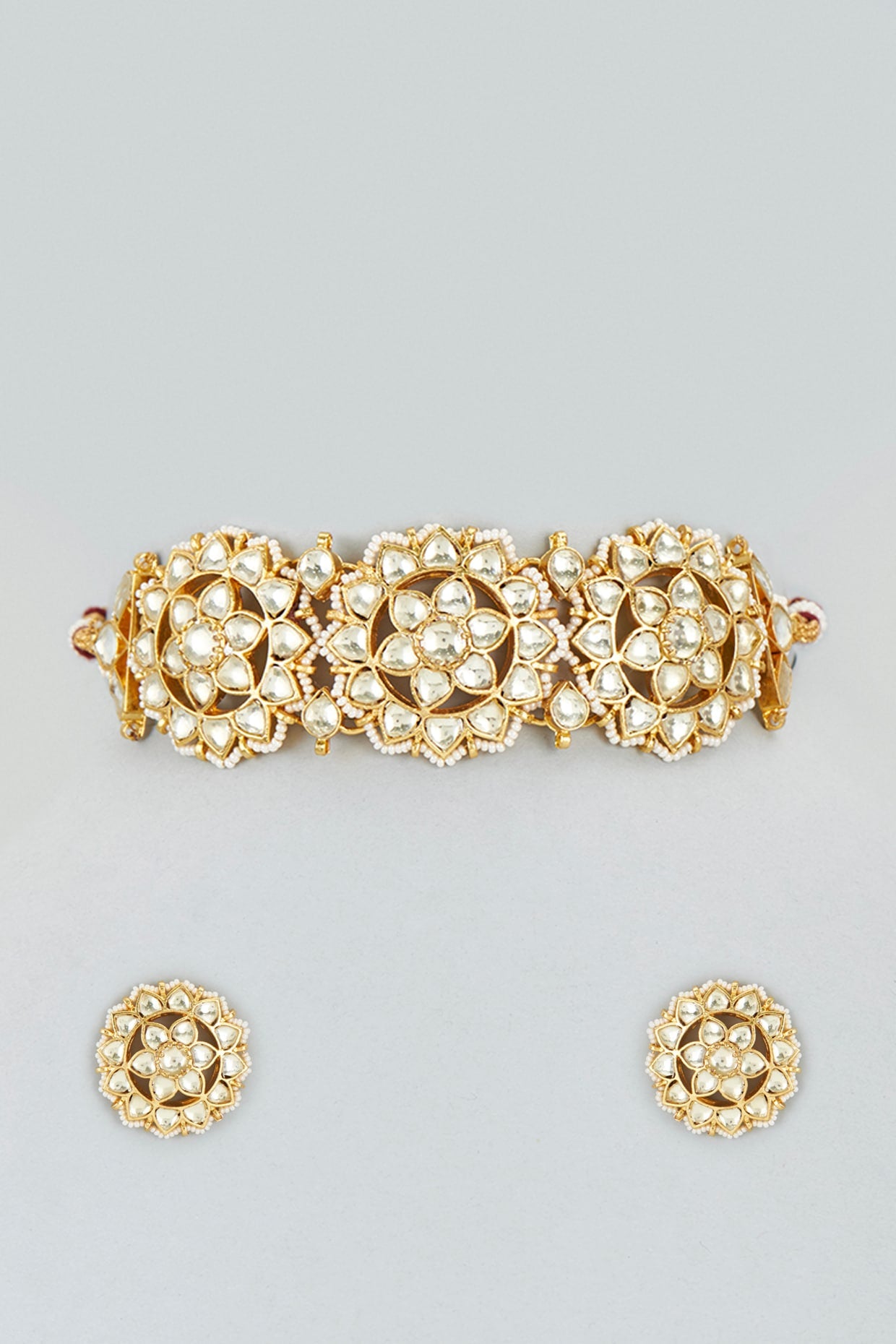 Gold Finish Kundan Polki Choker Necklace Set