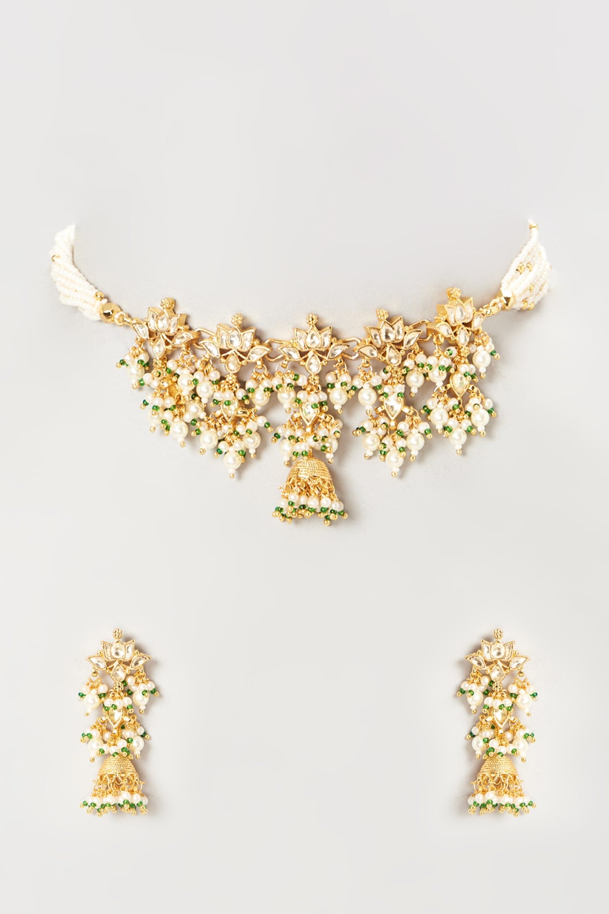 Gold Finish Kundan Polki Choker Necklace Set