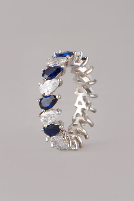 White Finish Blue Sapphire Ring In Sterling Silver