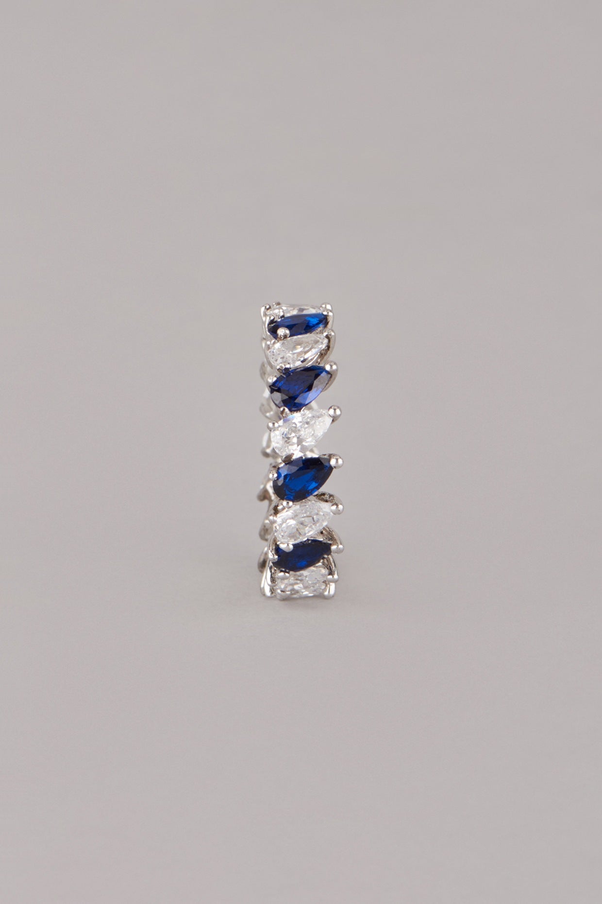 White Finish Blue Sapphire Ring In Sterling Silver