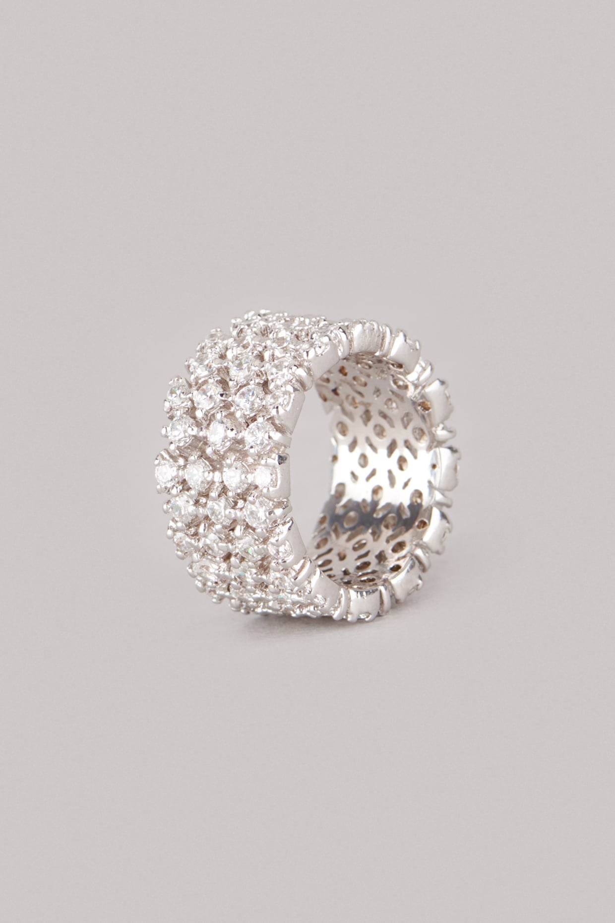 White Finish Zig Zag Diamond Ring In Sterling Silver