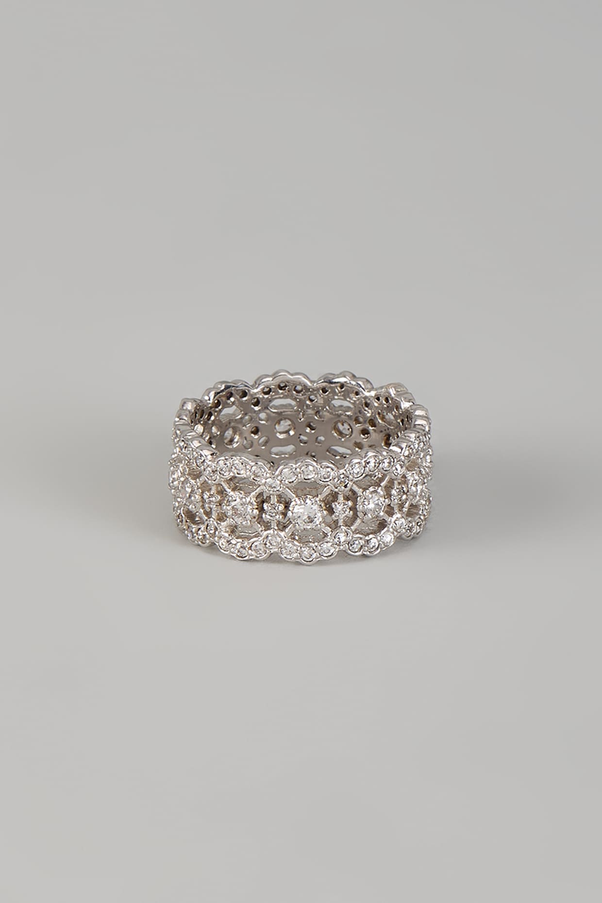 White Finish Zircon Eternity Band Ring In Sterling Silver