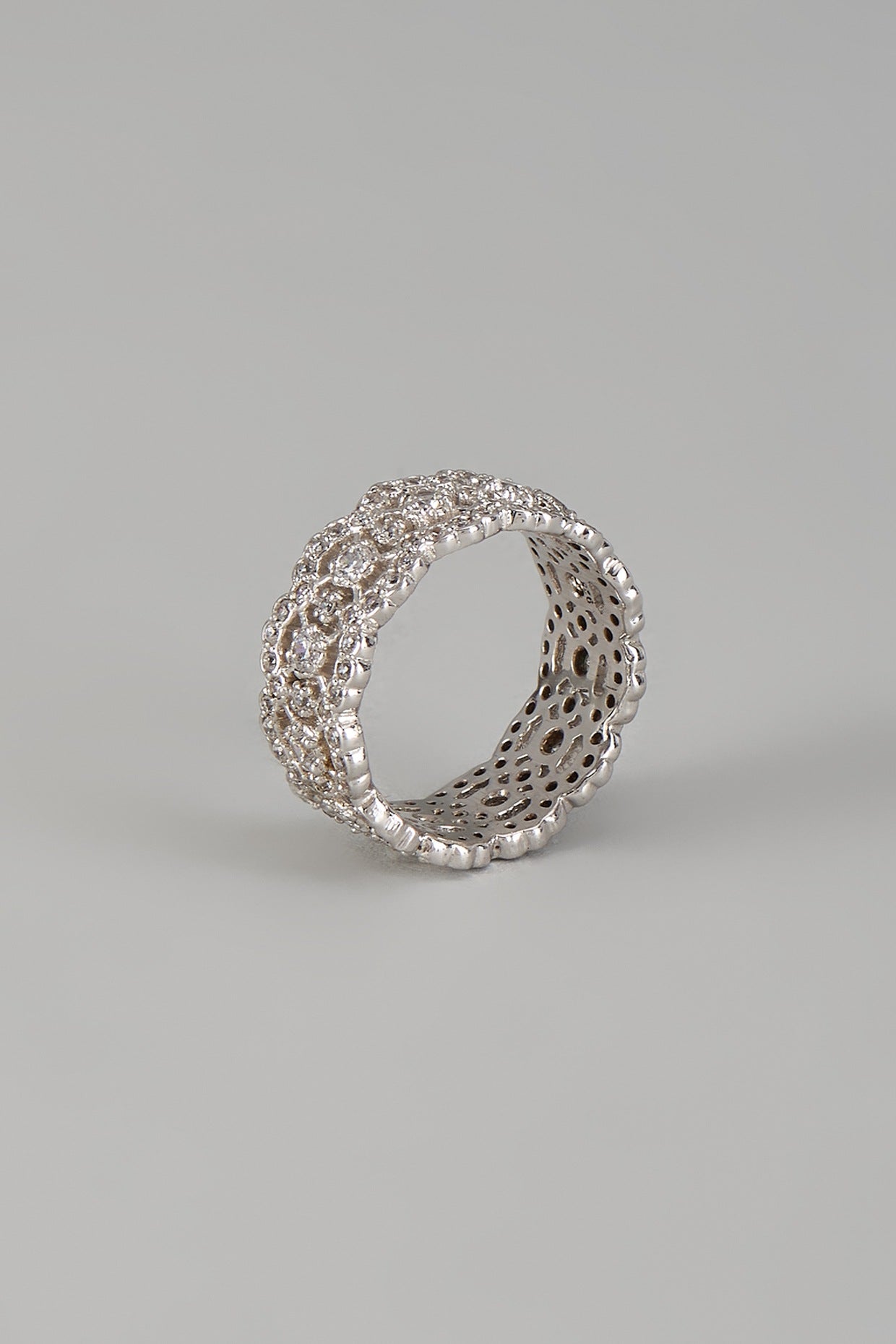 White Finish Zircon Eternity Band Ring In Sterling Silver