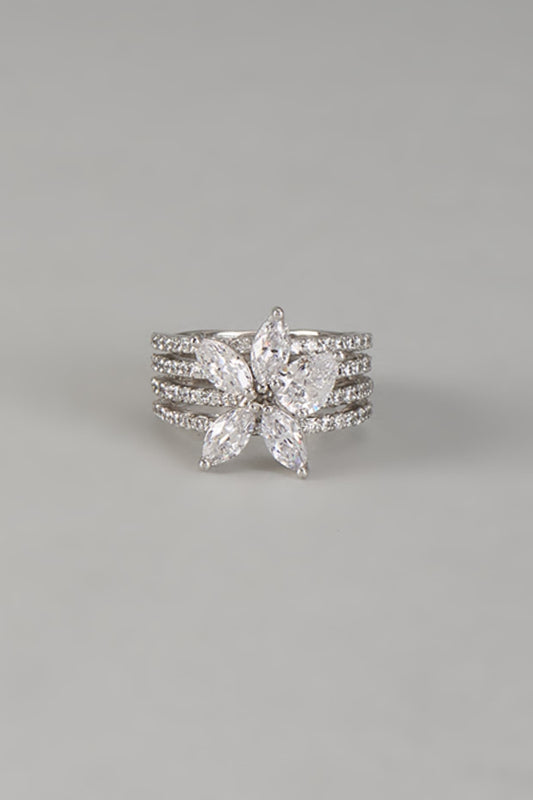 White Finish Five Marquise Diamond Ring In Sterling Silver