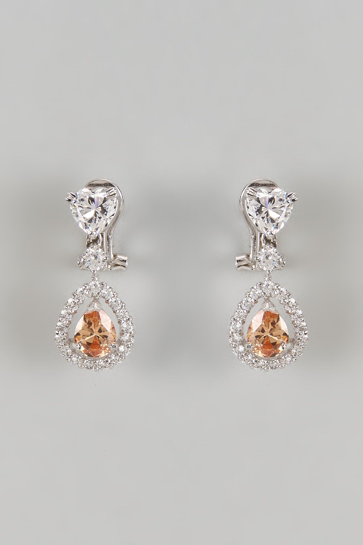 White Finish Zircon & Orange Sapphire Drop Dangler Earrings In Sterling Silver