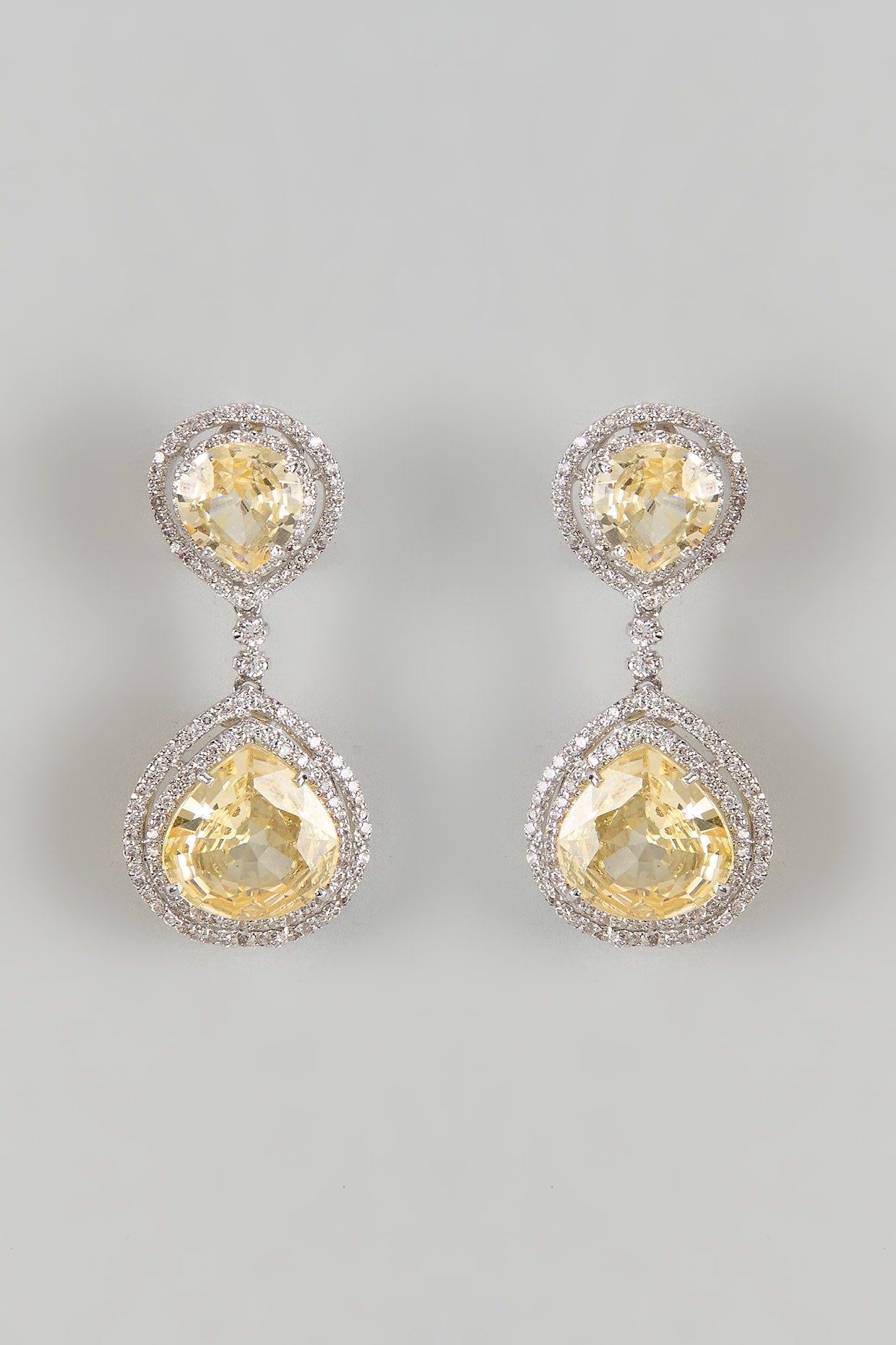 White Finish Pearl & Yellow Sapphire Stone Dangler Earrings In Sterling Silver