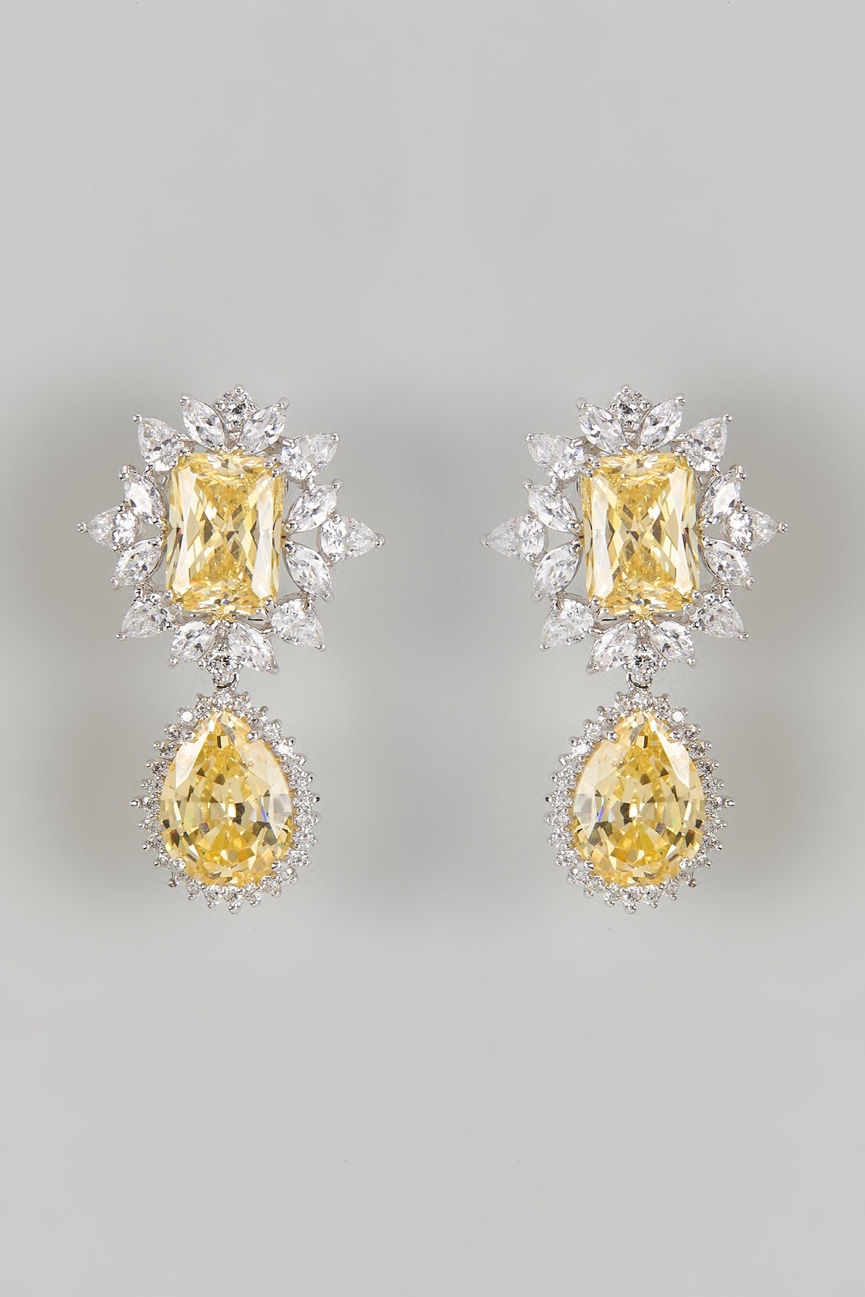 White Finish Yellow Sapphire Stone Dangler Earrings In Sterling Silver