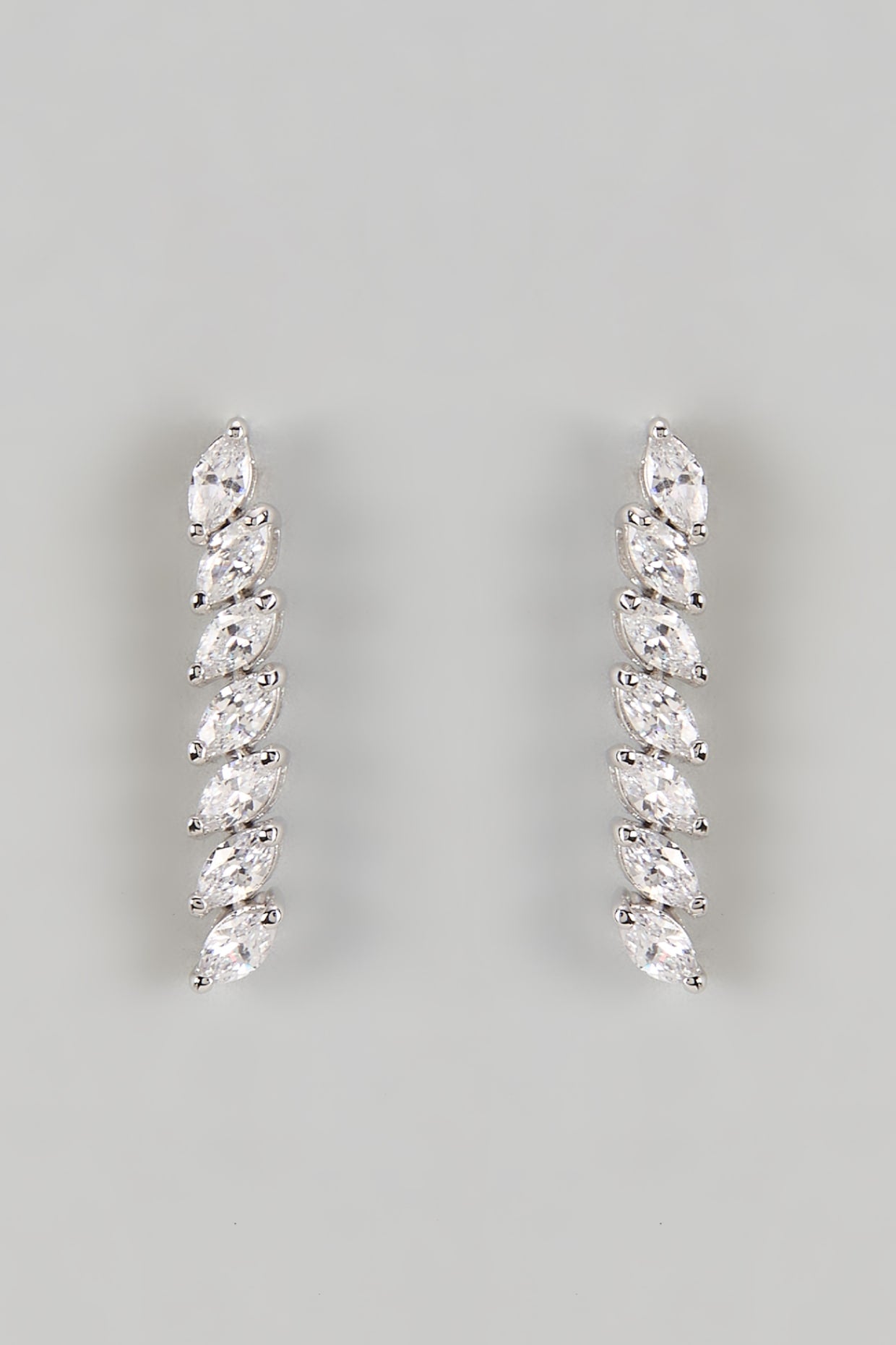 White Finish Marquise Diamond Dangler Earrings In Sterling Silver