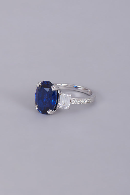 White Finish Sapphire Ring In Sterling Silver