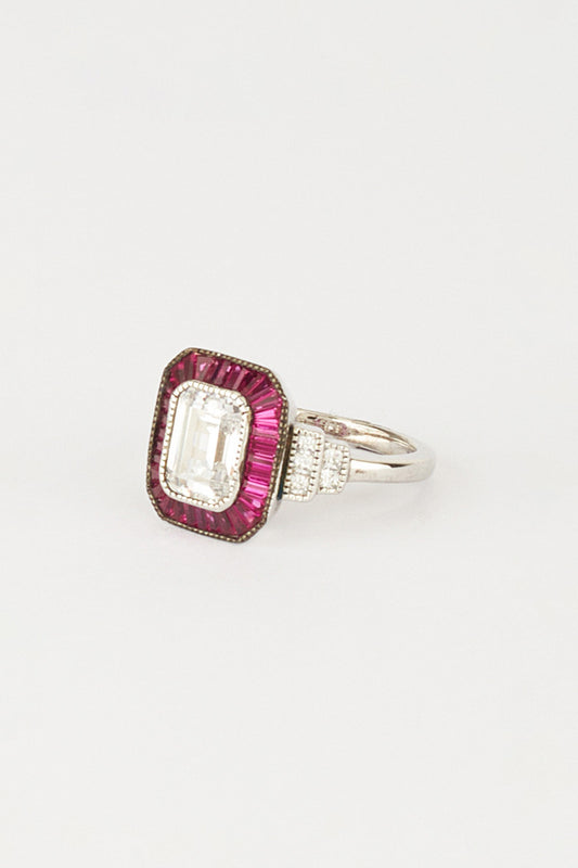 White Finish Ruby Ring In Sterling Silver